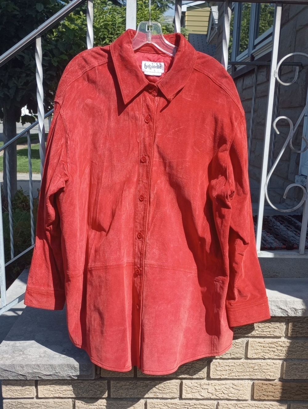 Bagatelle Orange Suede Leather Vintage Jacket w/ Collar & Nylon Lining, Size 2X